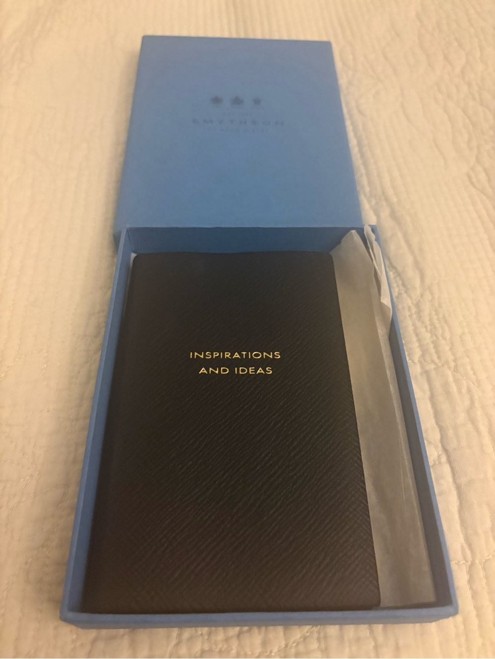 Smythson Panama Inspirations and Ideas Lambskin Leather Notebook Black Gold Foil